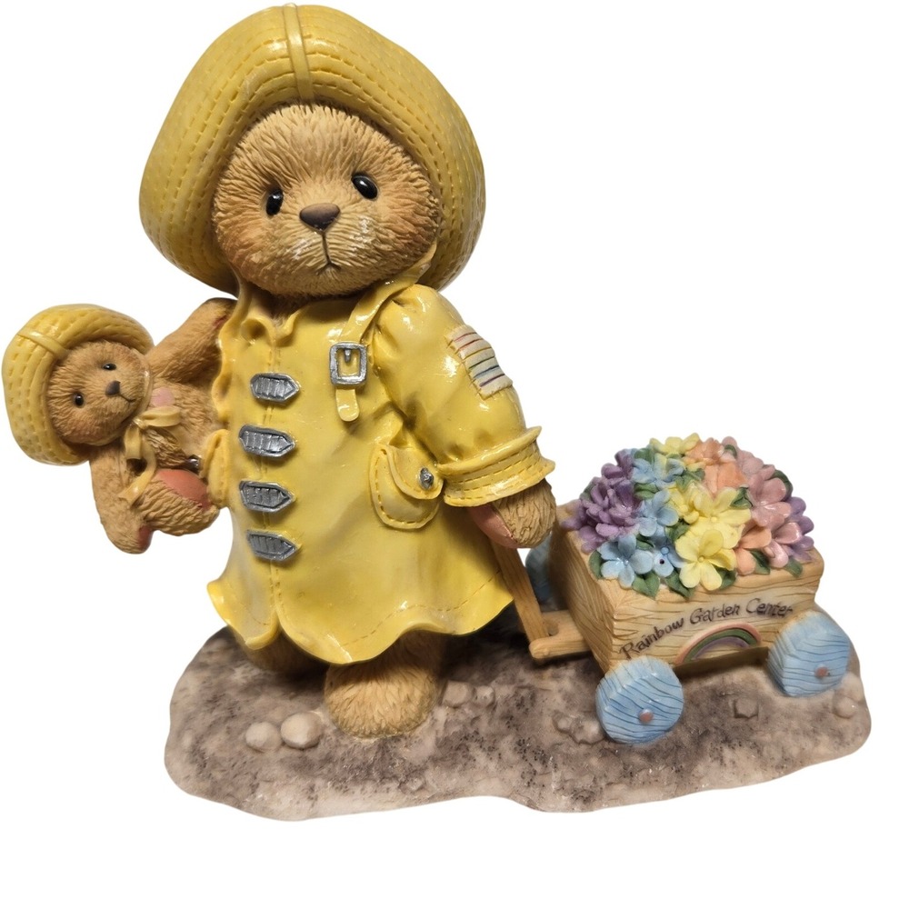 Cherished Teddies Joyce Figurine Teddy Bear‎ in Raincoat Rainbow Garden
